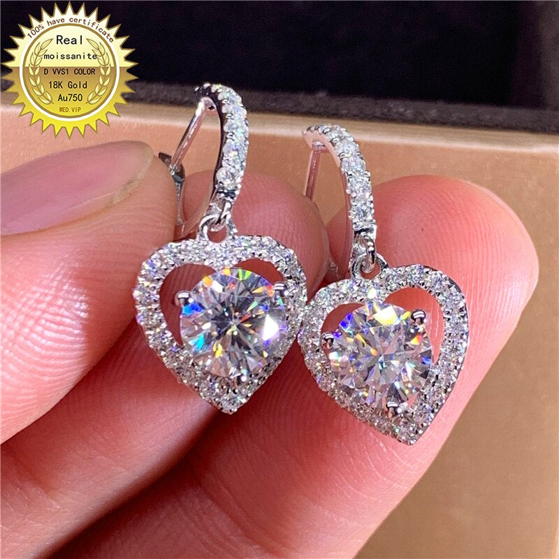 Soild 18K Gold Au750 a Pair of Earrings 2Ct DVVS Best Color Moissanite 001