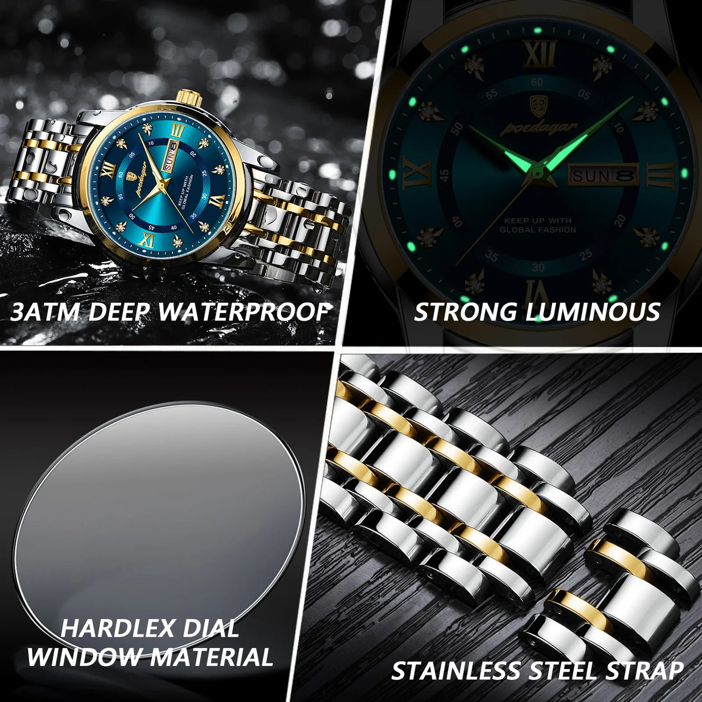 Luxury Watch for Man Elegant Date Week Waterproof Luminous Men Watch Quartz Stainless Steel Sports Men'S Watches Reloj